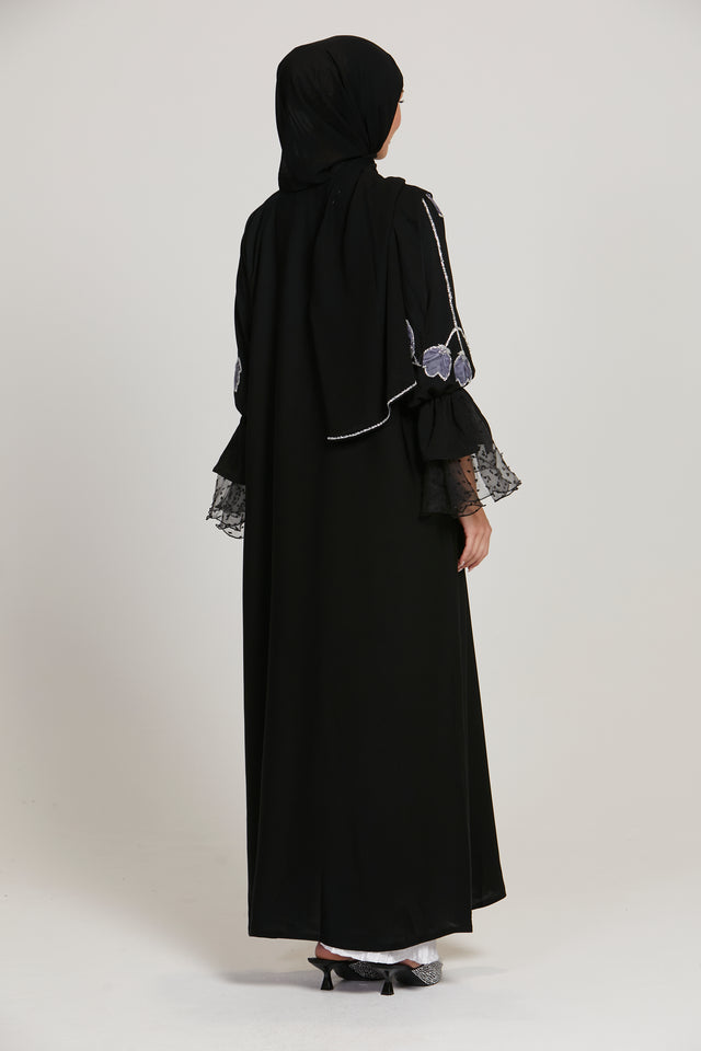 Luxury Blooming Cuff Open Abaya with Organza Floral Detailing