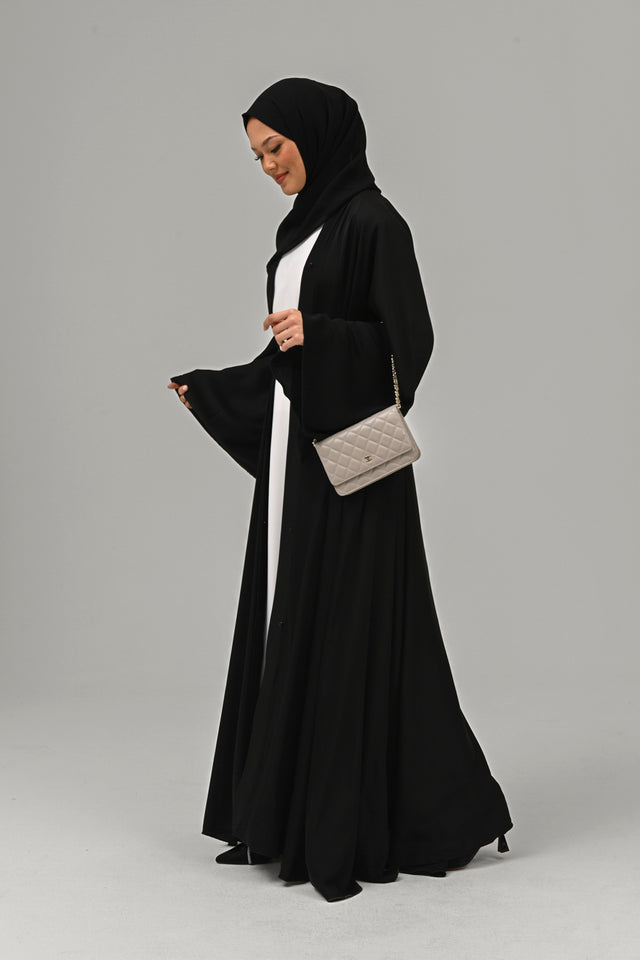 Umbrella Cut Open Abaya with Flared Sleeves - Black