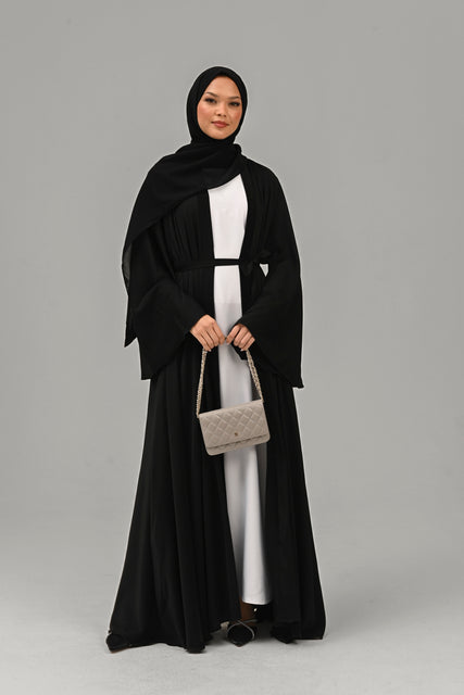 Umbrella Cut Open Abaya with Flared Sleeves - Black