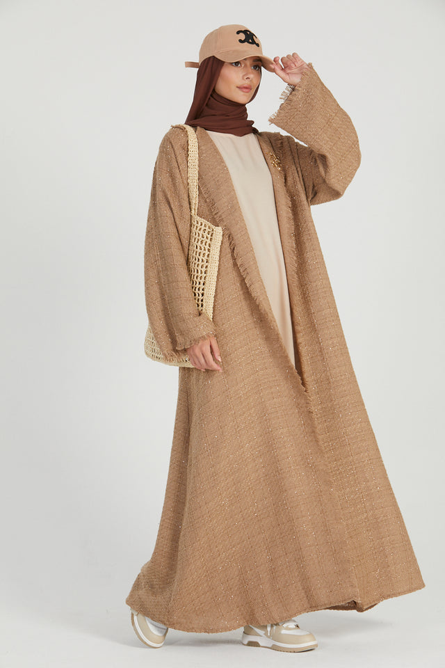 Tweed Open Jacket Abaya - Camel - LIMITED EDITION