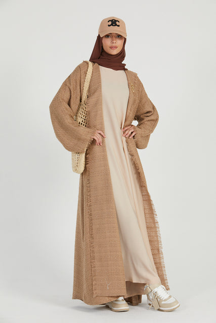 Tweed Open Jacket Abaya - Camel - LIMITED EDITION