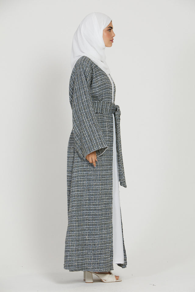Tweed Open Jacket Abaya - Baby Blue - LIMITED EDITION
