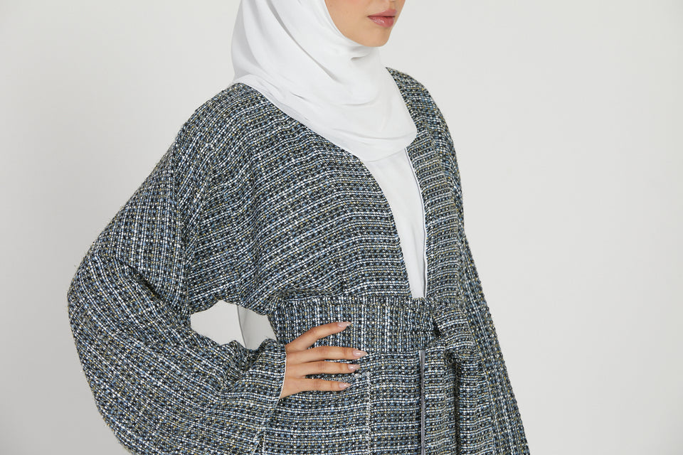 Tweed Open Jacket Abaya - Baby Blue - LIMITED EDITION