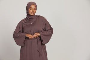 Plus Size Premium Textured Open Abaya - Deep Mauve
