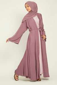 Rose Mauve Embellished Cuff Umbrella Cut Open Abaya