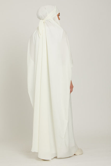 One Piece Full Length Jilbab/ Prayer Abaya -Zipped Cuffs and Pockets - Ivory White