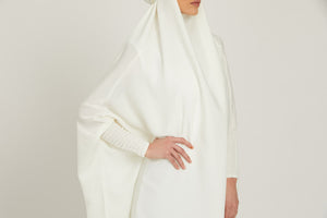 One Piece Full Length Jilbab/ Prayer Abaya -Zipped Cuffs and Pockets - Ivory White