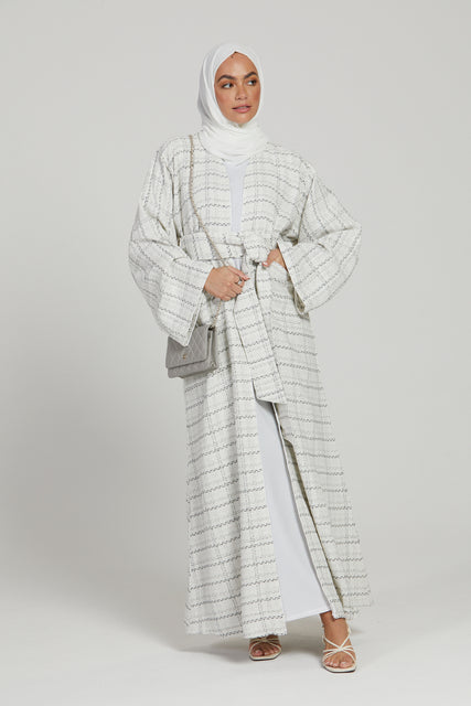 Tweed Open Jacket Abaya - White - LIMITED EDITION