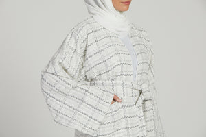 Tweed Open Jacket Abaya - White - LIMITED EDITION