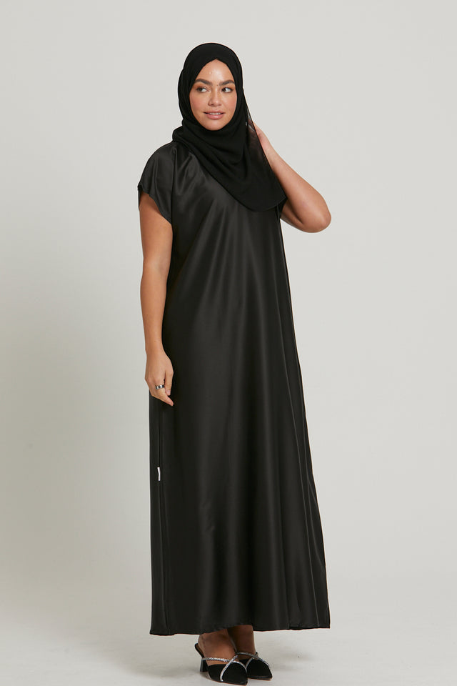 Premium Satin Inner Slip Dress - Black