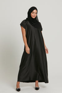 Premium Satin Inner Slip Dress - Black