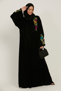 Luxury Floral Embroidered and Embellished Velvet Closed Abaya