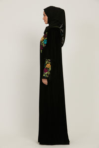 Luxury Floral Embroidered and Embellished Velvet Closed Abaya