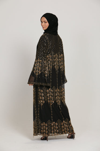 Luxury Royal Gold Embellished Open Abaya