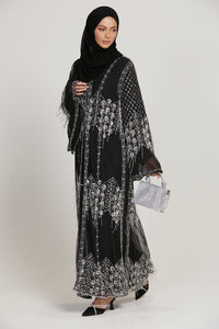 Luxury Royal Silver Embellished Open Abaya