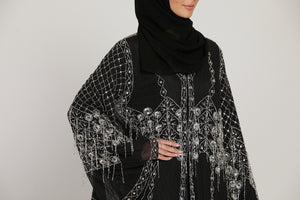 Luxury Royal Silver Embellished Open Abaya
