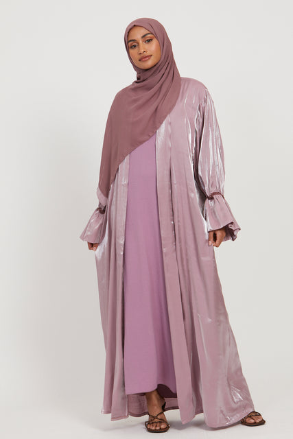 Four Piece Bell Sleeve Organza Silk Abaya Set - Cotton Candy