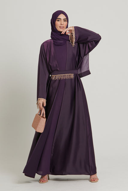 Four Piece Open Abaya Set with Tassel Cuff - Majesty