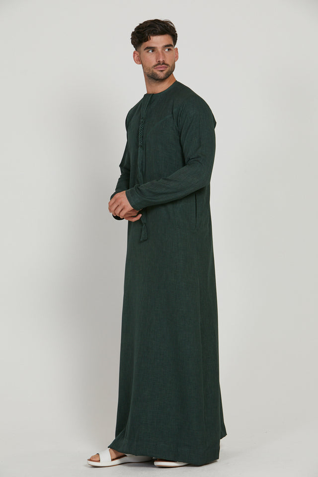 Premium Textured Emirati Thobe - Forest Green