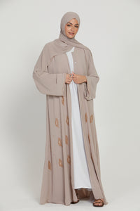 Premium Chiffon Embellished Open Abaya - French Beige