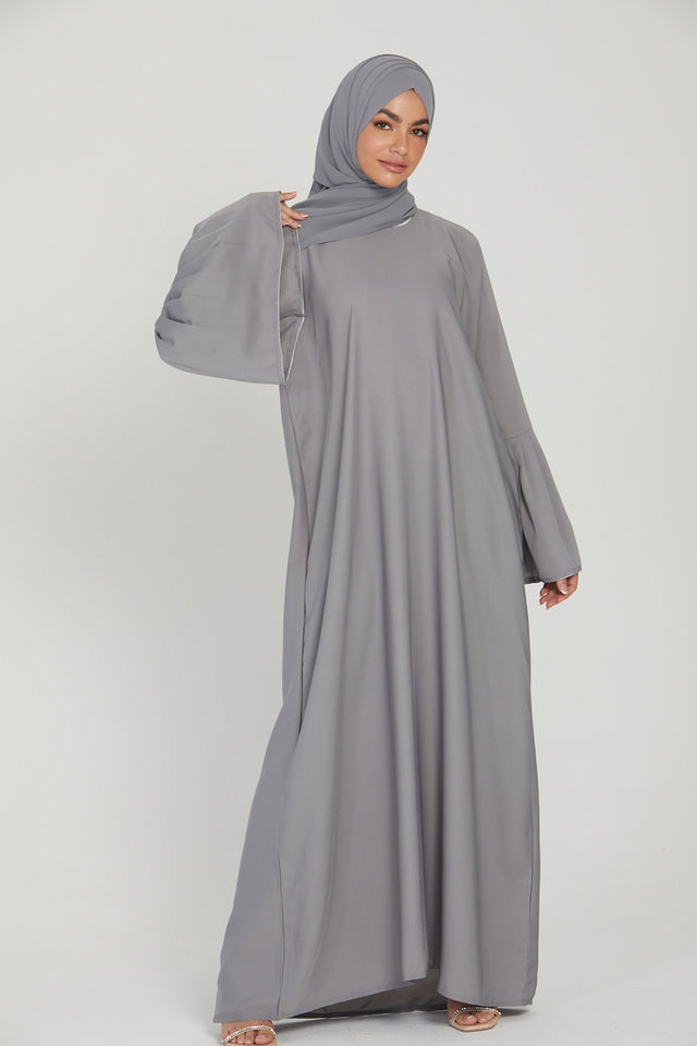 Plain Closed Abaya with Bell Sleeves - Grey
