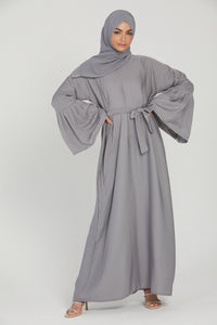Plain Closed Abaya with Bell Sleeves - Grey