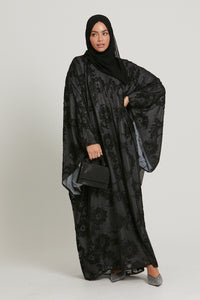 Luxury Midnight Black Embellished Lace Open Farasha - LIMITED EDITION