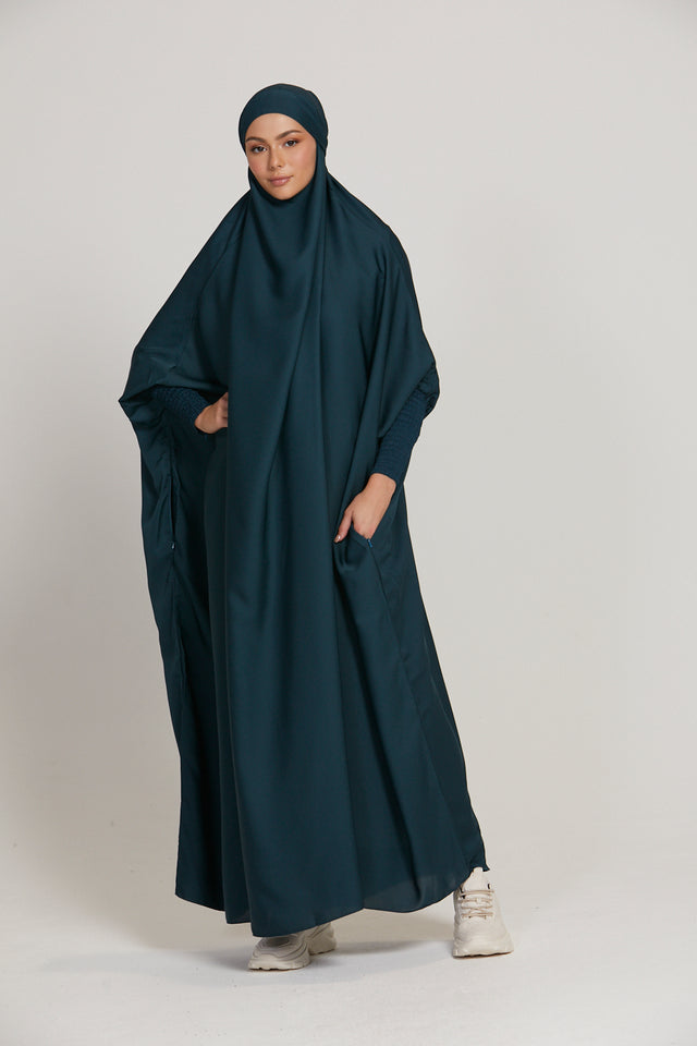 One Piece Full Length Jilbab/ Prayer Abaya - Zipped Cuffs And Pockets - Mediterranea