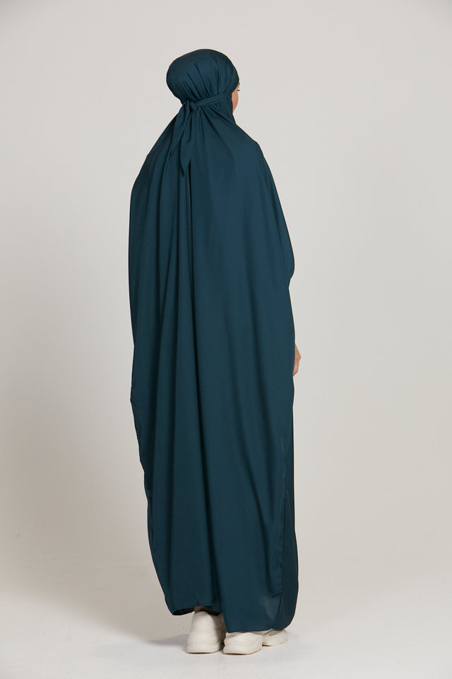 One Piece Full Length Jilbab/ Prayer Abaya - Zipped Cuffs And Pockets - Deep Teal