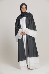 Pebble and White Chiffon Layered Open Abaya