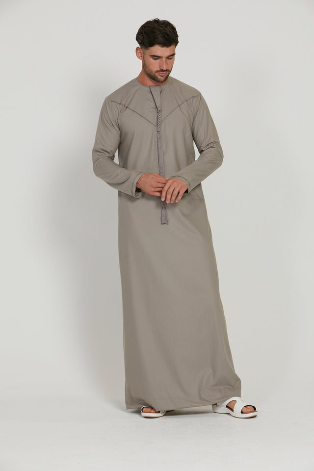 Premium Emirati Thobe With Pleat Detailing - Natural Taupe