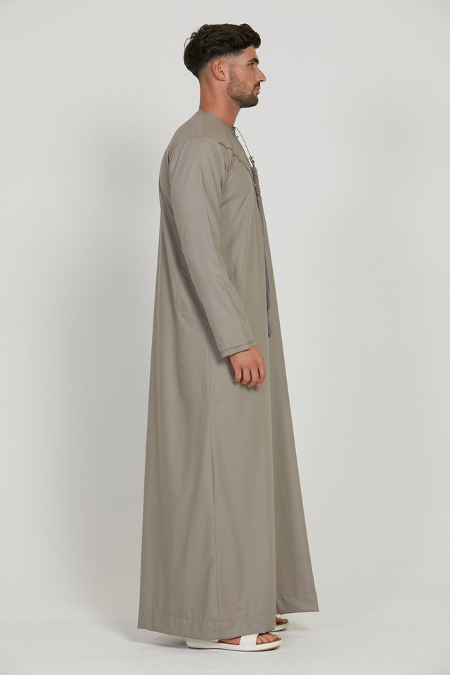 Premium Emirati Thobe With Pleat Detailing - Natural Taupe