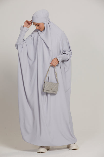 One Piece Full Length Jilbab/ Prayer Abaya - Frill Cuff - Timeless Grey