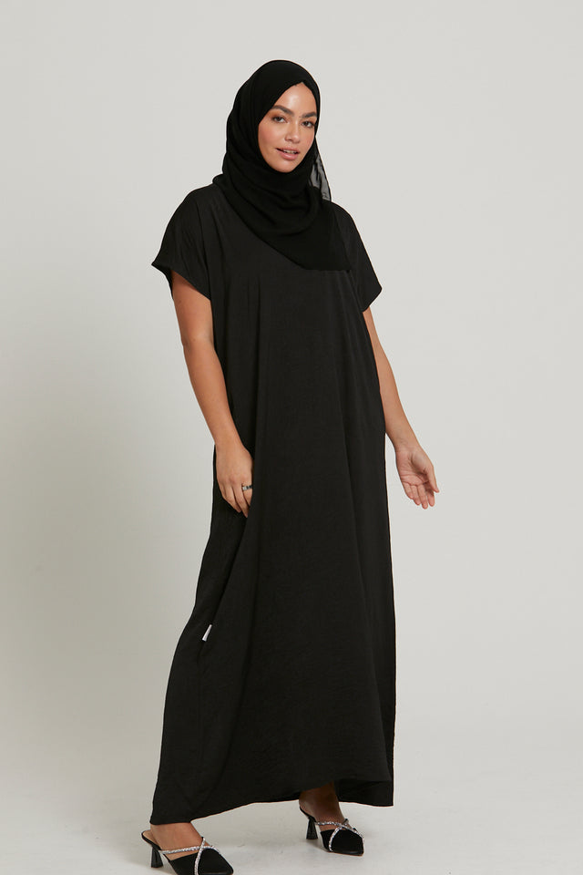 Premium Soft Sheen Crush Inner Slip Dress - Black