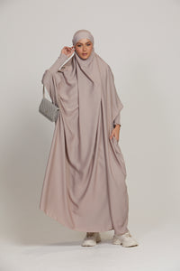 One Piece Full Length Jilbab/ Prayer Abaya - Zipped Cuffs And Pockets - Nude Mink