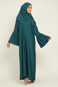 Plain Closed Abaya with Bell Sleeves - Teal