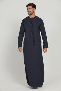 Premium Textured Emirati Thobe - Deep Navy