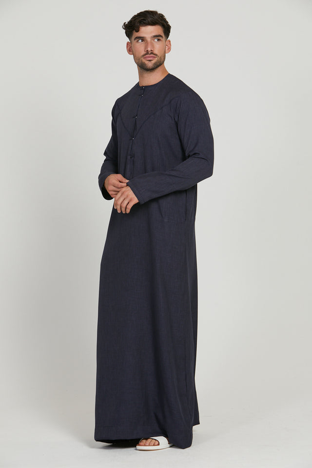 Premium Textured Emirati Thobe - Deep Navy