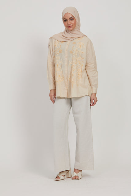 Beige Embroidered Shirt with Embellishments