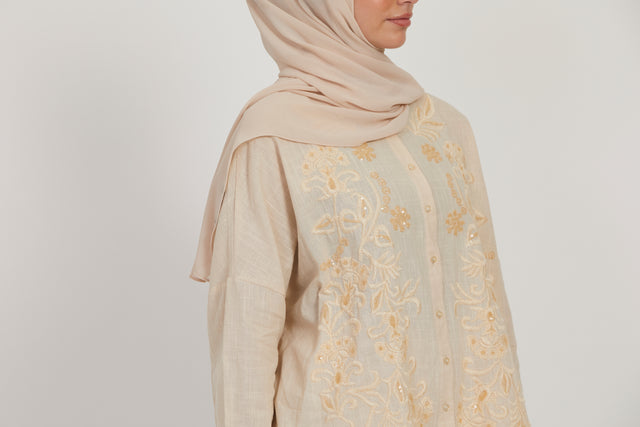 Beige Embroidered Shirt with Embellishments