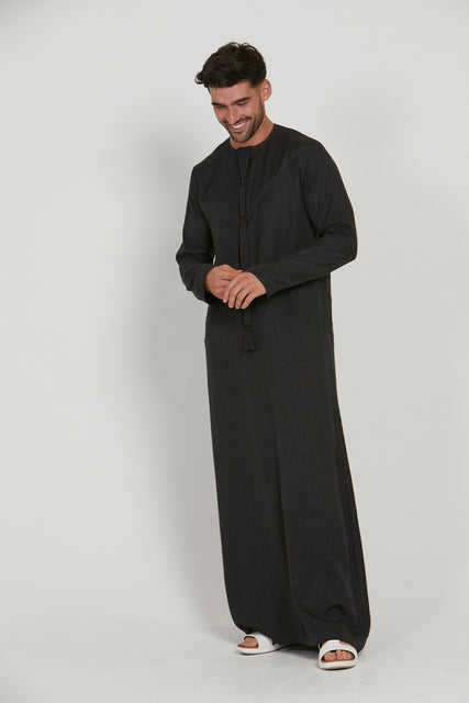 Premium Textured Emirati Thobe - Black