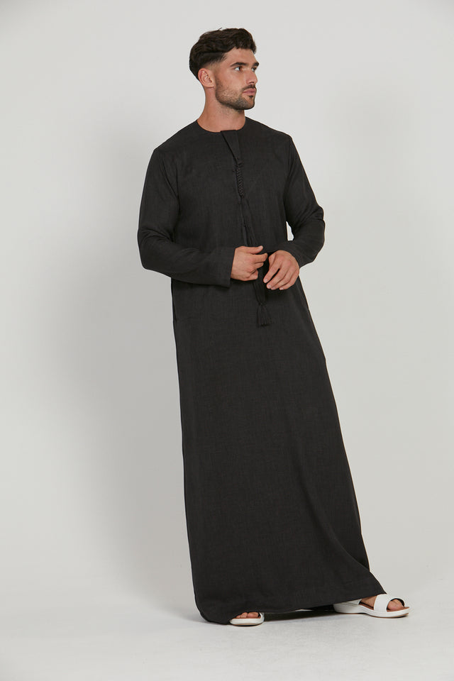 Premium Textured Emirati Thobe - Black