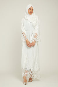 Luxury Floral Lace Closed Abaya - White