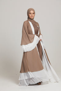 Nude and White Chiffon Layered Open Abaya
