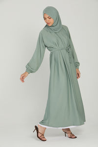 Open Abaya with Elasticated Cuffs - Sage