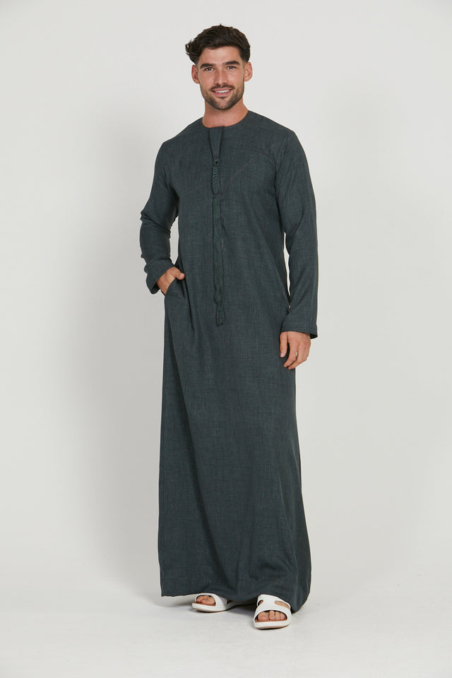 Premium Textured Emirati Thobe - Teal Green