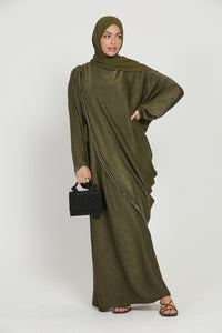 Premium Draped Embellished Closed Abaya - Khaki