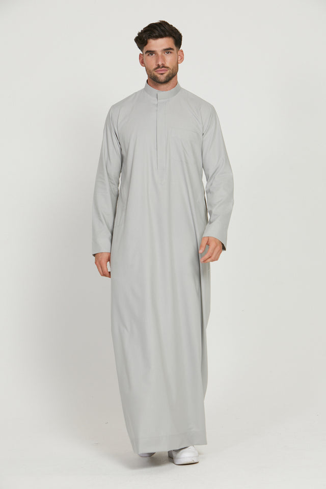 Premium Kuwaiti Thobe With Pocket - Mist Grey
