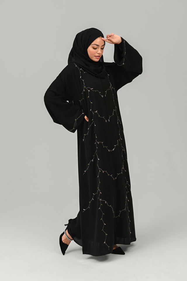 Luxury Vine Embellished Open Abaya