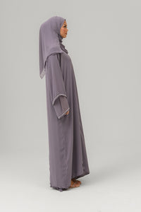 Premium Embellished Chiffon Open Abaya with Pleated Back Detailing  - Lilac